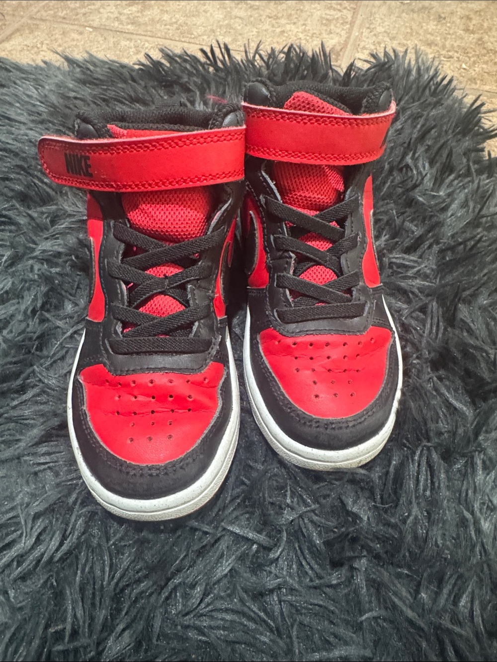 Nike Kids High-Top Sneakers in Red and Black